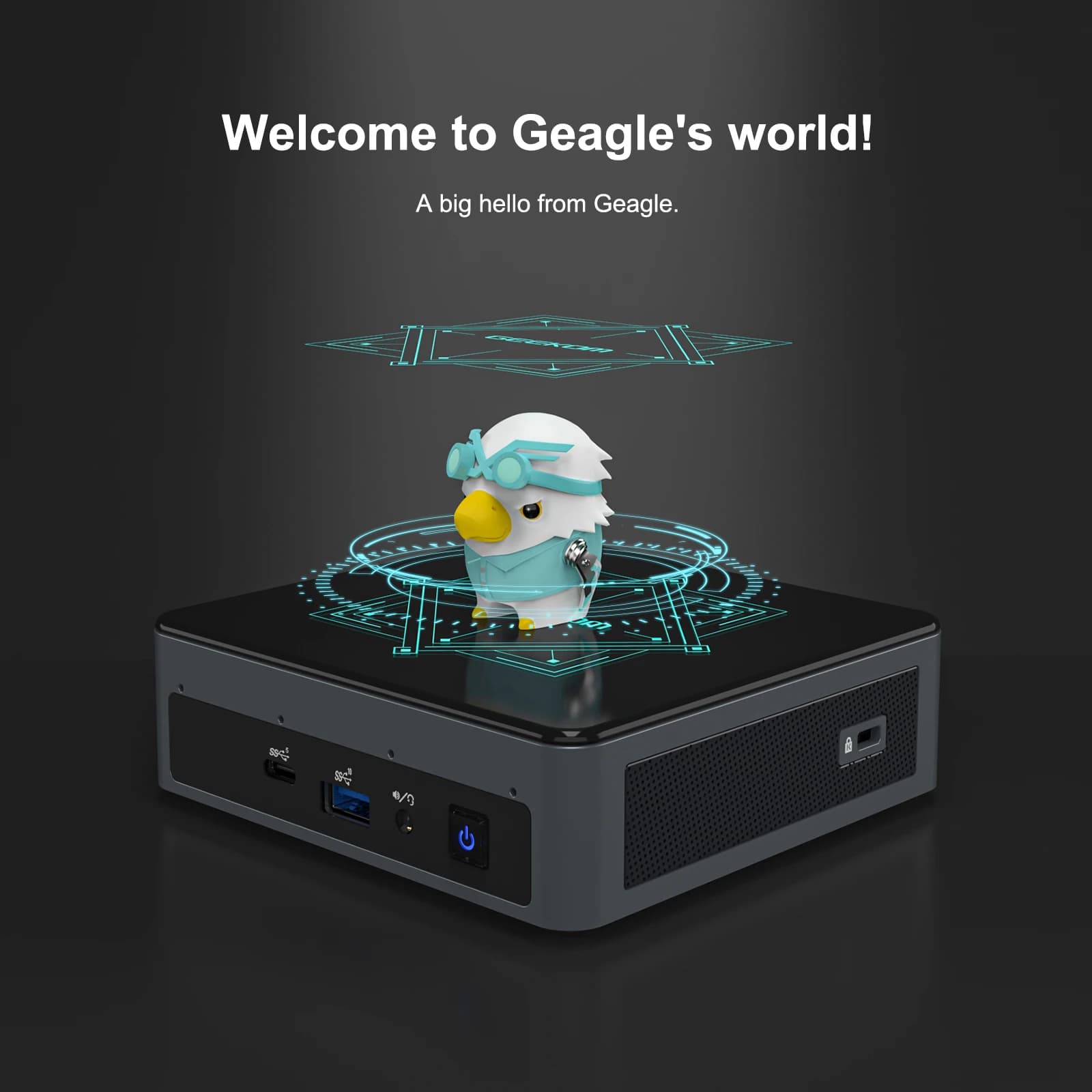 GEEKOM Mini Air11 Mini PC with GEEKOM mascot