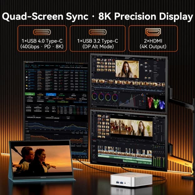 GEEKOM A7 Mini PC-with-Quad-Screen Sync