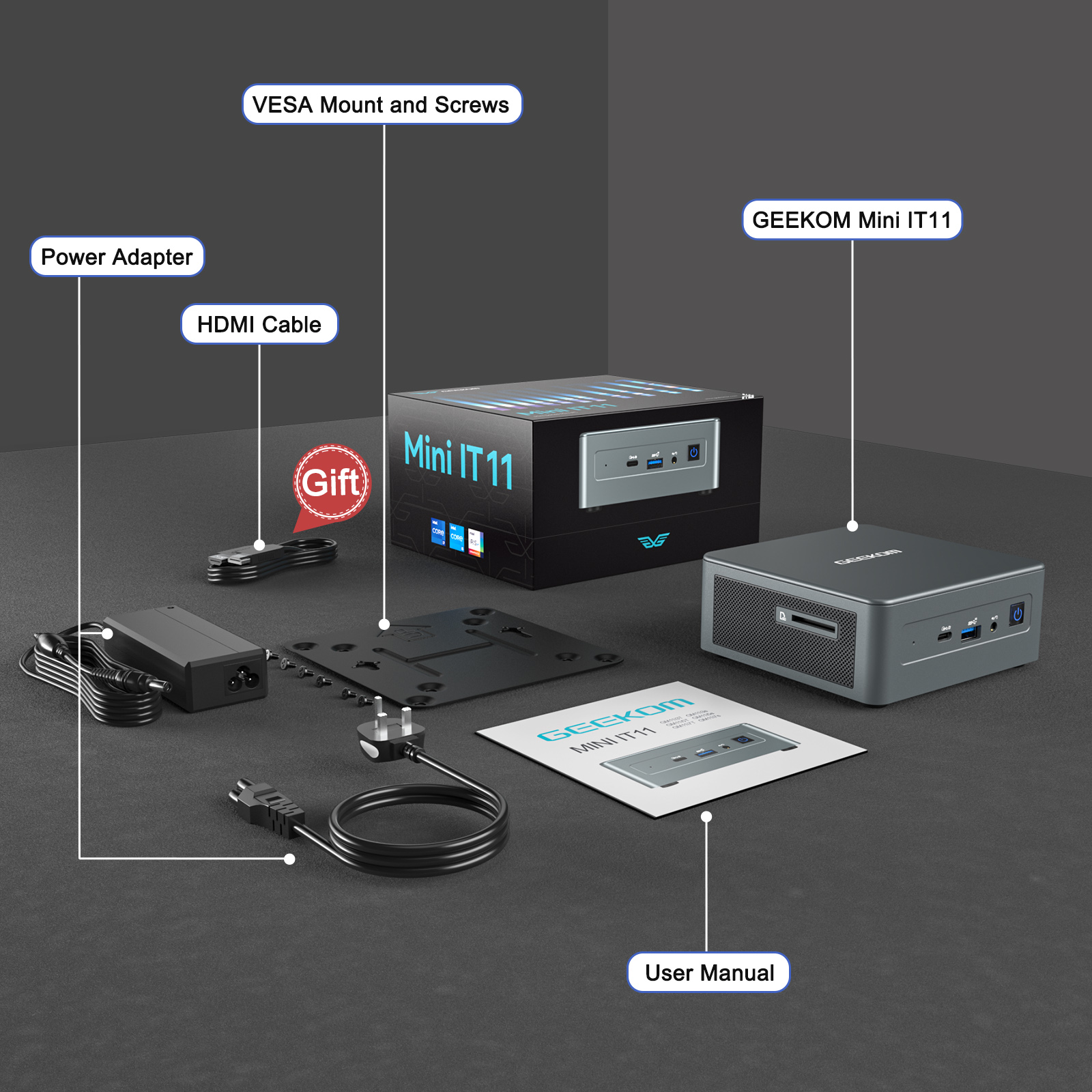 Mini PC Intel NUC avec Core i7-1260P - 32 Go de RAM - 1000 Go NVMe M.2 SSD  - 2x HDMI 