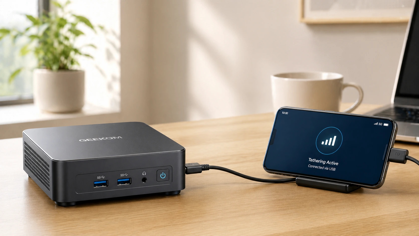 USB Tethering – Connect the mini PC to phone