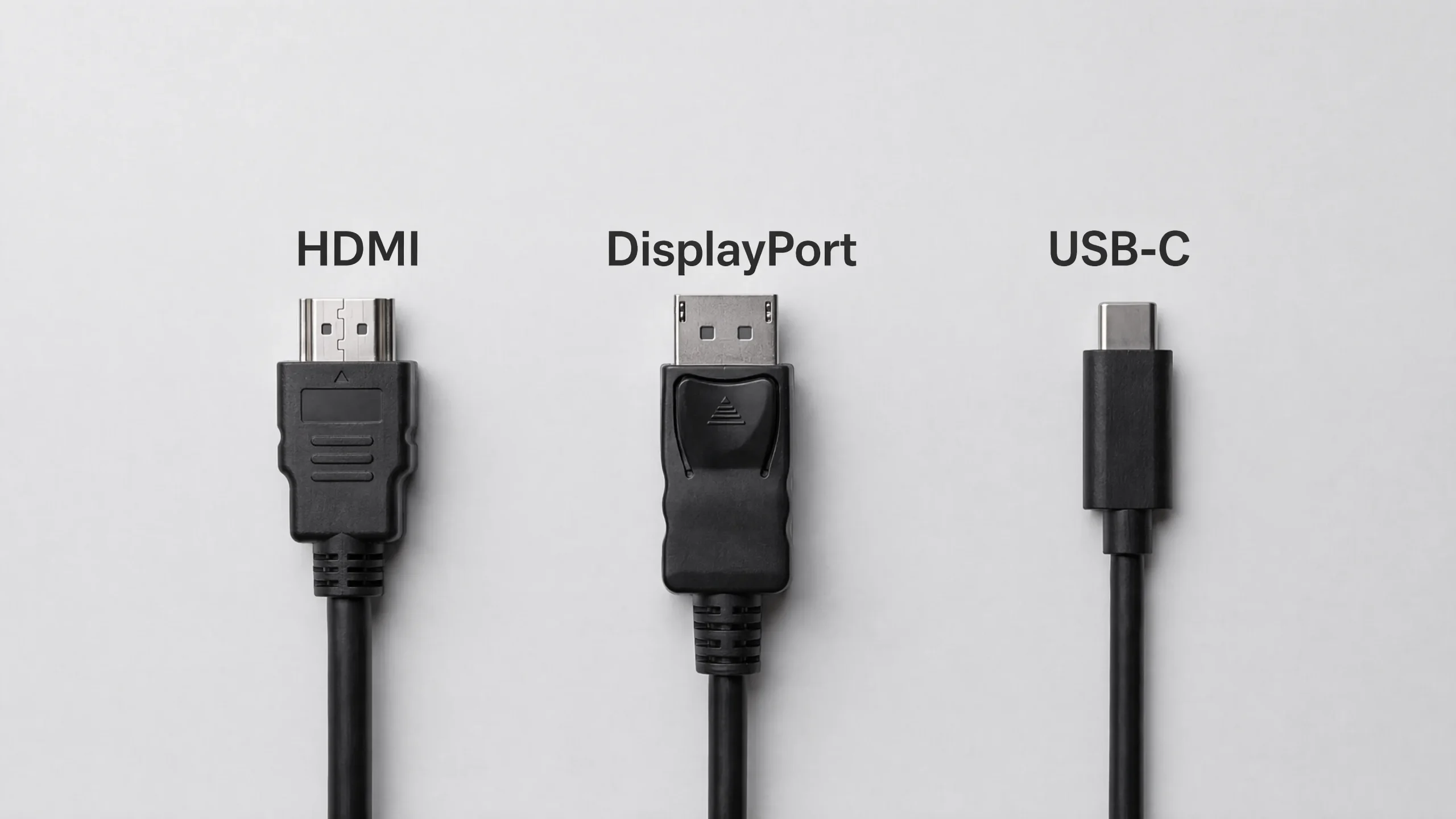 HDMI, DisplayPort and USB-C video cable connectors