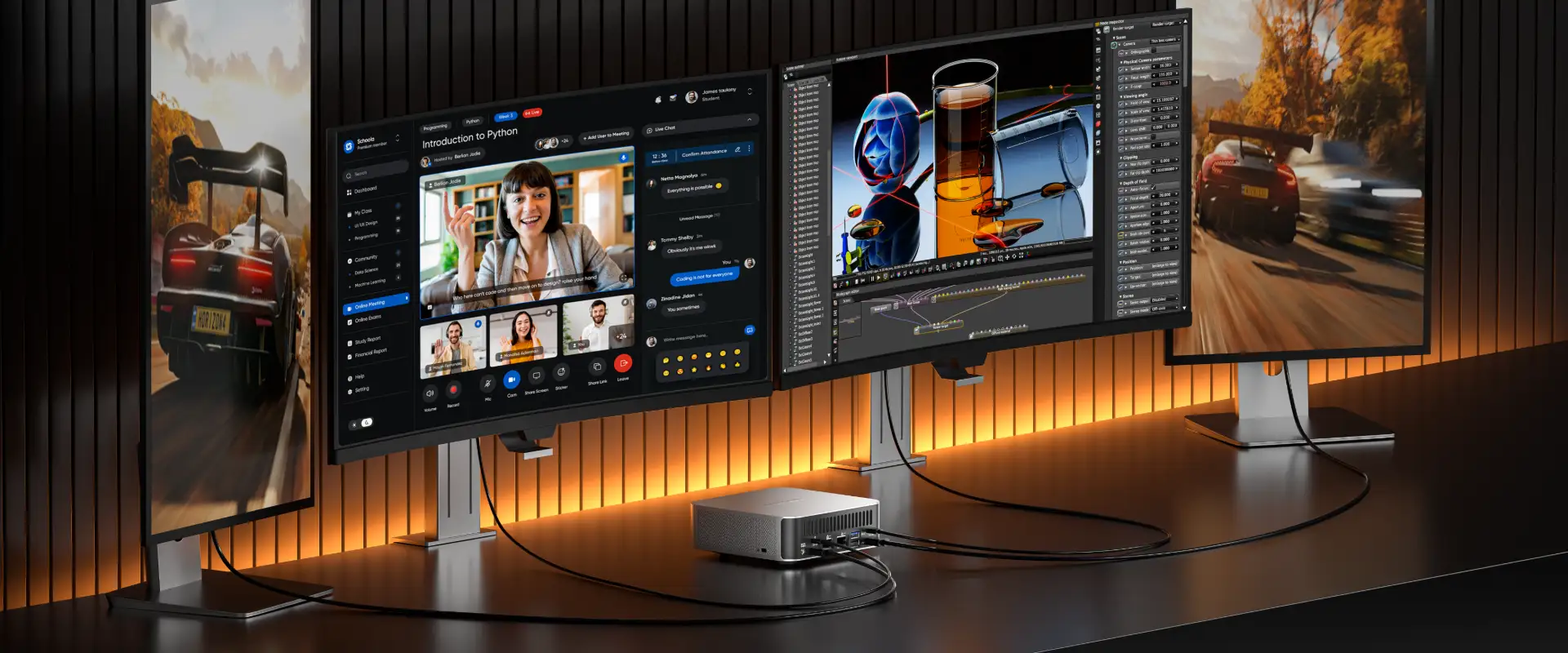 Mini PC with a multi-monitor setup